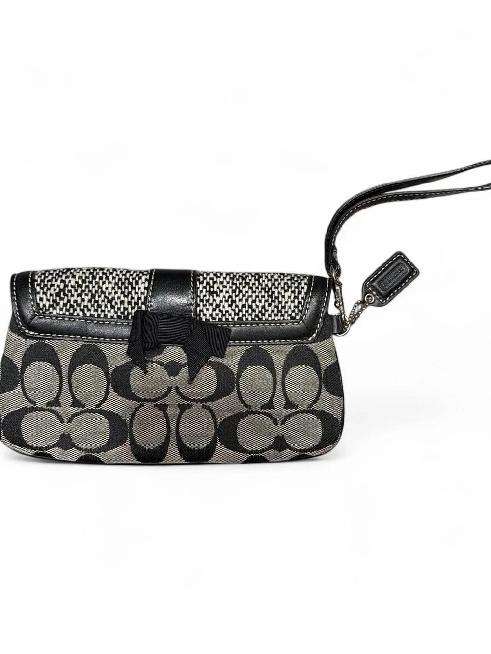 Coach Black and Gray Signature Buckle Wristlet